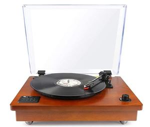 lot 4389 image: 1byone Belt Drive Turntable with Wireless Connectivity, Built-in Phono Preamp and USB Digital Output Vinyl Stereo Record Player with Magnetic Cartridge, Red