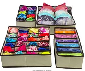 lot 7679 image: 4 Piece Collapsible Beige Fabric Storage Boxes