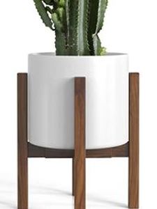 lot 4395 image: Mid Century Plant Stand - Adjustable Modern Indoor Plant Holder - Brown Planter Fits Medium & Large Pots Sizes 8 9 10 11 12 inches (Not Included) (Adjustable Width 8-12 x 16 Tall, Dark Brown)