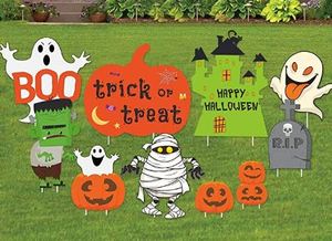 lot 4368 image: Halloween Decorations Outdoor  10 Pack Track-or-Treat Corrugate Yard Stake Signs  Large Friendly Halloween YardLawn Decorations