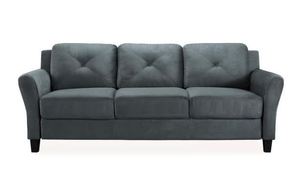 lot 1285 image: Harvard Microfiber Sofa with Rolled Arms in Dark Grey