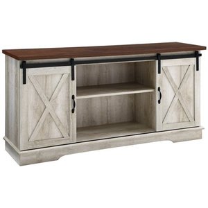 lot 1306 image: 58 inch Sliding Barn Door TV Stand Media Console in White Oak