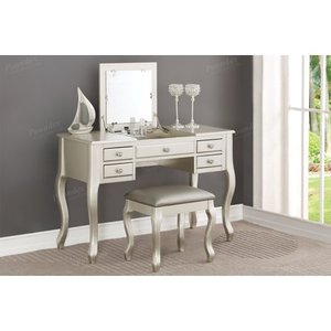 lot 3545 image: Bobkona Cailyn Flip Up Mirror vanity Set with Stool in Silver
