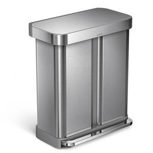 lot 3728 image: simplehuman Brushed Stainless Steel 58L Dual Compartment Recycler