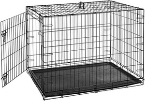 lot 3766 image: AmazonBasics Single-Door & Double-Door Folding Metal Dog or Pet Crate Kennel with Tray