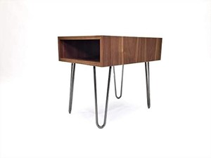 lot 3768 image: Rustbelt Undergrounds West Boulevard Side Table in Walnut with Hairpin Legs