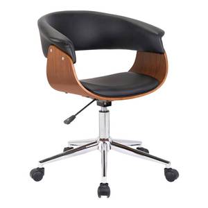 lot 3773 image: Bellevue Mid-Century Office Chair in Chrome Finish with Black Faux Leather and Walnut Veneer - Armen Living, Brown Black