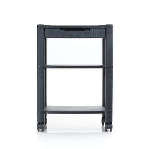 lot 1628 image: Mind Reader 3-Shelf Printer Cart, Stand with Wheels, Drawer, Cord Management, Black