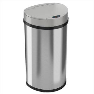 lot 1749 image: iTouchless 13 Gallon Semi-Round Automatic Sensor Trash Can, Stainless Steel