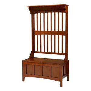 lot 1502 image: Misson Hall Tree with Storage Bench Walnut - Linon