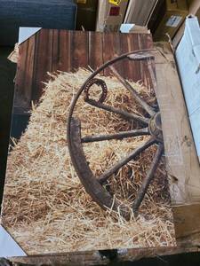 lot 1533 image: Hay and Wagon Wheel canvas print
