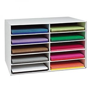lot 1534 image: Classroom Keepers 12 x 18 Construction Paper Storage, 10-Slot, White, 16-78H x 26-78W x 18-12D, 1 Piece