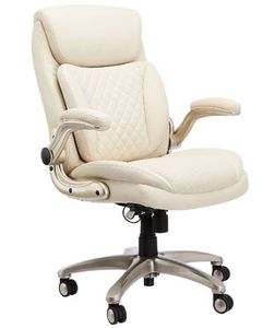 lot 1510 image: AmazonCommercial Ergonomic High-Back Rhombus-Stitched Leather Executive Chair, with Flip-up Armrests and Motive Lumbar Support, CreamIvory