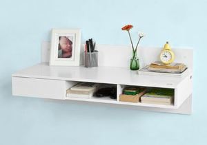 lot 1565 image: Haotian FWT30-W, White Wall-Mounted Computer Table Desk, Home Office Desk Workstation, with 1 Drawer and 2 Open Compartments