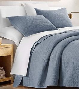 lot 1648 image: HORIMOTE HOME Quilt Set King Size Blue, Classic Geometric Spots Stitched Pattern, Pre-Washed Microfiber Chic Rustic Look, Ultra Soft Lightweight Quilted Bedspread for All Season, 3 Pieces