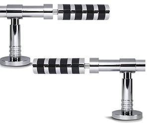 lot 1701 image: GCurtain Cylinder Standard 34 inch Adjustable Easy Install Heavy Duty Stainless Steel Rust Resistance Decorative Window Curtain Rod Set, 44-82 inch, Mirror Finish with Black Acrylic (MAC8014-B)