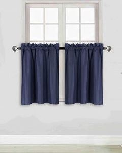 lot 1728 image: Better Home Style 100% Blackout 2 Panels Tiers Window Treatment Curtain Insulated Drapes Short Panels for Kitchen Bathroom or Any Small Window M3024 (Navy Blue, 2 Panels 28 W X 24 L Each)