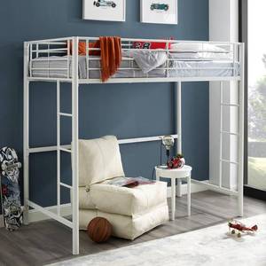lot 1877 image: Walker Edison Premium Metal Junior Twin Loft Bed - White