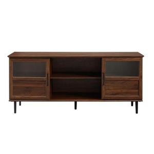 lot 1880 image: Walker Edison Furniture W58OWN2DDW 58 in. Glass & Wood Split Panel Door TV Console Dark Walnut