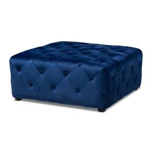 lot 1890 image: Calvetti Velvet Button Tufted Cocktail Ottoman Blue - Baxton Studio