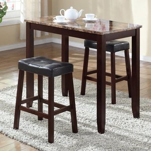 lot 1892 image: Roundhill 3-Piece Counter Height Glossy Print Marble Breakfast Table with Stools