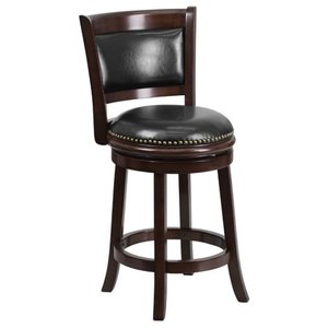 lot 4447 image: Flash Furniture TA-61024-CA-CTR-GG Cappuccino Wood Counter Height Stool with Black Leather Swivel Seat, 24-Inch