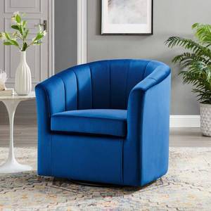 lot 4456 image: MODWAY Prospect Navy Performance Velvet Swivel Armchair, Blue