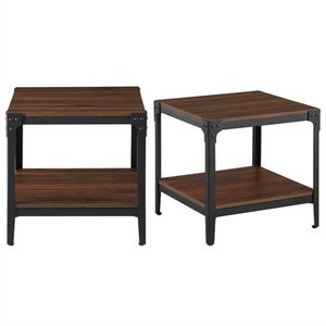 lot 4480 image: Rustic Wood End Tables (Set of 2) - Dark Walnut