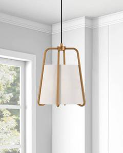 lot 4490 image: Marduk Contemporary Antique Brass Pendant with White Linen Shade - BrassOff White