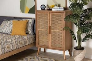 lot 4503 image: Alina Wood and Rattan 2 Door Accent Storage Cabinet Oak - Baxton Studio