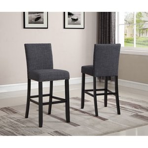 lot 5853 image: Roundhill Biony Gray Fabric Bar Stools with Nailhead Trim, Set of 2