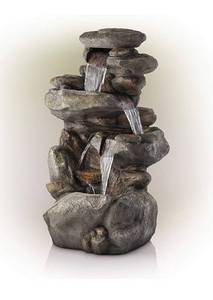 lot 5877 image: Alpine 4-Tiered Rock Fountain with LED Lights