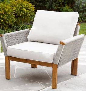 lot 1430 image: Belen Contemporary Natural Wood Armchair w Cushions