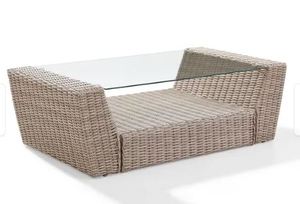 lot 1464 image: St Augustine Outdoor Wicker Coffee Table in Weathered White Brand Namebrand Crosley Furniture