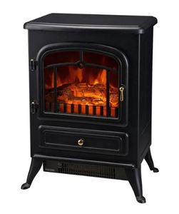 lot 1927 image: HomCom 21 H 1500W Compact Freestanding Electric Wood Stove Fireplace Heater with Realistic Flames, Black