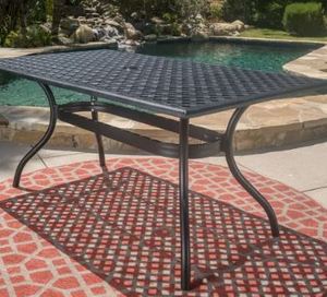lot 4445 image: Christopher knight Home Csyman Outdoor Cast Aluminum Black Sand Rectangle Dining Table