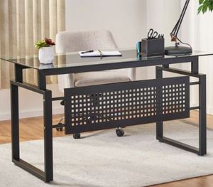 lot 4458 image: Modern Tempered Glass Top Computer Desk Color Black