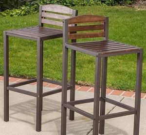 lot 4461 image: Set of 2 Leni- Acacia Wood Bar Set Dark Brown  Rustic Metal