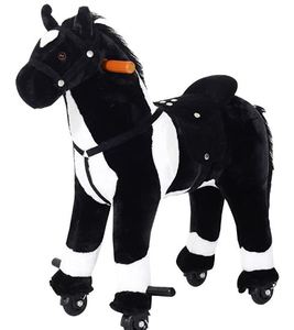 lot 4514 image: qaba Kids Horse Ride-On Walking Plush Toy with Wheels, Black