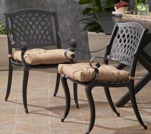 lot 4536 image: Estella Antique Matte Black Aluminum Outdoor Dining Chairs Cushions Not Included