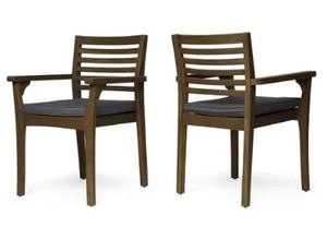 lot 5855 image: Nestor Outdoor Acacia Wood Dining Chairs, Set of 2