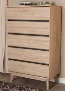 lot 5880 image: Mid-Century Oak and Dark Grey 5-Drawer Chest