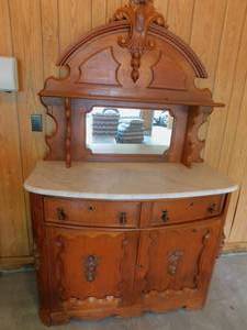 lot 8000 image: Antique Marble Top Buffet