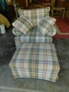 lot 8001 image: Upholtered Easy Chair & Matching Ottoman