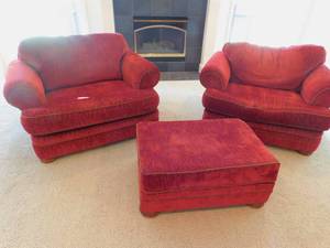 lot 8010 image: Two Extra Wide Easy Chairs & Ottoman