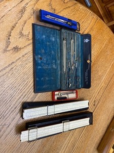 lot 2032 image: Lot of Vintage Drafting Items and Slide Rules