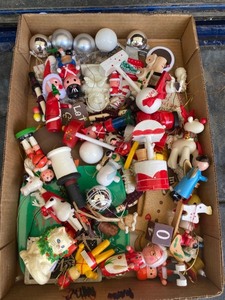 lot 2135 image: Box of small Christmas ornaments many of them are wooden