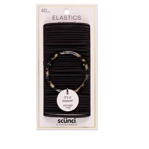 lot 2129 image: Scunci 4mm No Damage Elastics with Bonus Ring Holder Black - 40pk