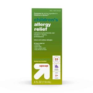 lot 2180 image: Childrens Cetirizine Hydrochloride Allergy Relief Liquid - Grape - 4 fl oz - Up&Up