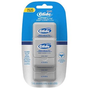 lot 2206 image: Oral-B Glide Pro-Health Deep Clean Dental Floss, Cool Mint, 40 m, Pack of 3